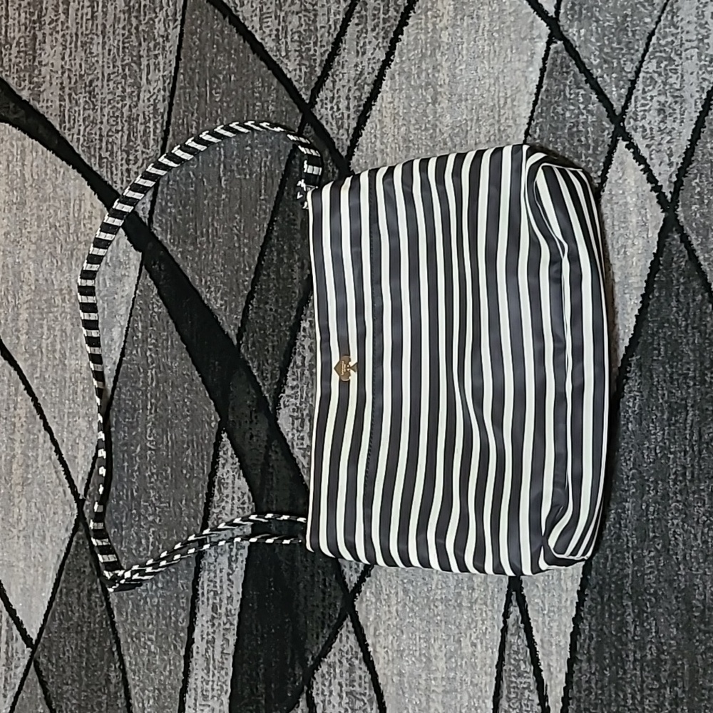 KATE SPADE ♠️ NEW YORK BLACK & WHITE STRIPE SHOULDER CROSSBODY TOTE